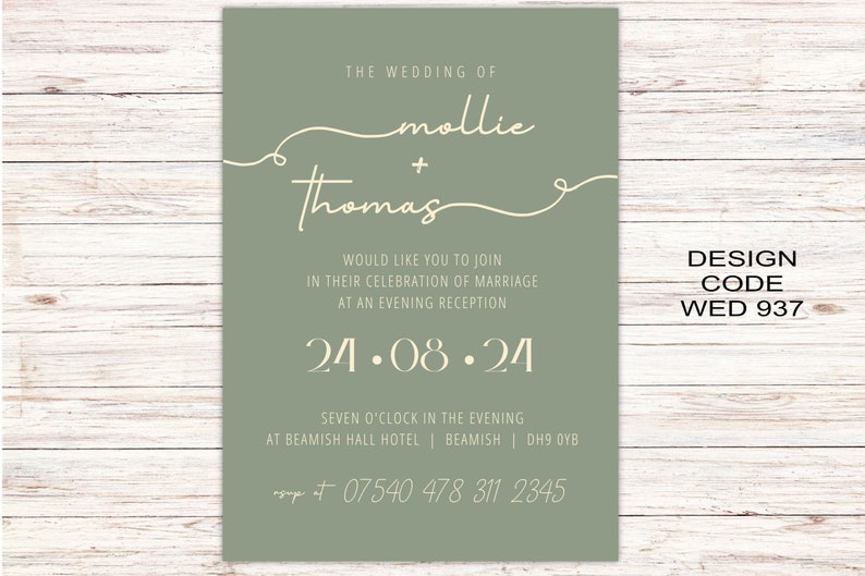 Sage Wedding Invitation Cards A6 Postcard SizeWith Free Envelopes Green Leaves Wedding Stationery Digitally Printed image 10