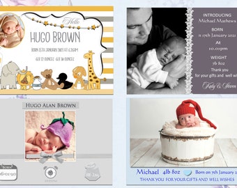 Faire-part de naissance photographique personnalisé pour bébé garçon - Cartes-cadeaux Faire-part de naissance avec photo - Nouveau bébé - Cartes de remerciement Nouveau-né