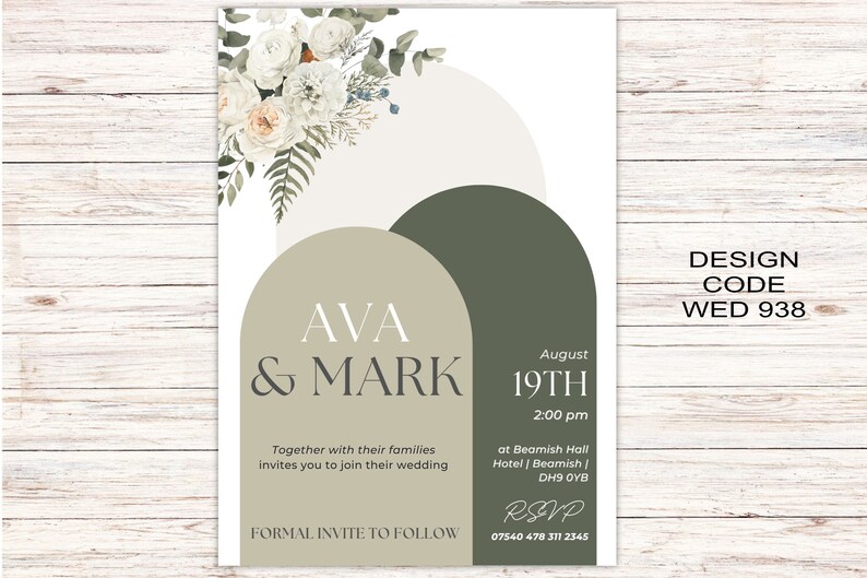 Sage Wedding Invitation Cards A6 Postcard SizeWith Free Envelopes Green Leaves Wedding Stationery Digitally Printed image 4