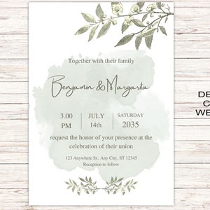 Sage Wedding Invitation Cards A6 Postcard SizeWith Free Envelopes Green Leaves Wedding Stationery Digitally Printed image 3