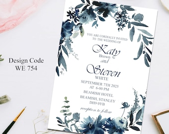 Wedding or Evening Reception Personalised Floral Invitations Cards - Size A6 105mm x 148mm - Folliage Invite - Wedding Day RSVP's