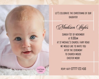 Personalised Baby Girl's Christening / Baptism Invitation Cards - Size A6  Invites - Baptism Day Invites - Baby/Girl - Child