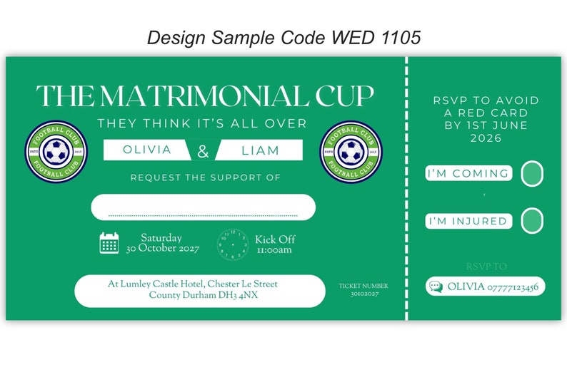 Cartes dinvitation personnalisées de style billet de football de mariage Papeterie de mariage Invitations sur le thème du sport Imprimé numérique image 7