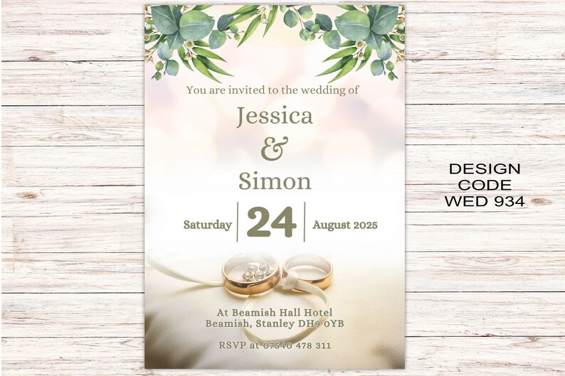 Sage Wedding Invitation Cards A6 Postcard SizeWith Free Envelopes Green Leaves Wedding Stationery Digitally Printed image 9
