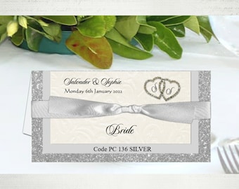 Personalised Folded Wedding Place Cards Wedding Stationery Reception Table Setting Name Cards Place Dinner Place Cards Names Floral Ribbon