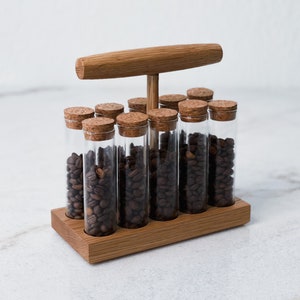 Contenedor de 10 tubos para granos de café - Almacenamiento de dosis individuales para espresso - Capacidad para dosis individuales y dobles - Hierbas y especias
