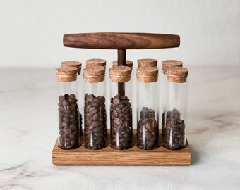 10 Tube Coffee Bean Caddy | Single Dose Storage | Single & Double Shot Capacity | 10 Canisters