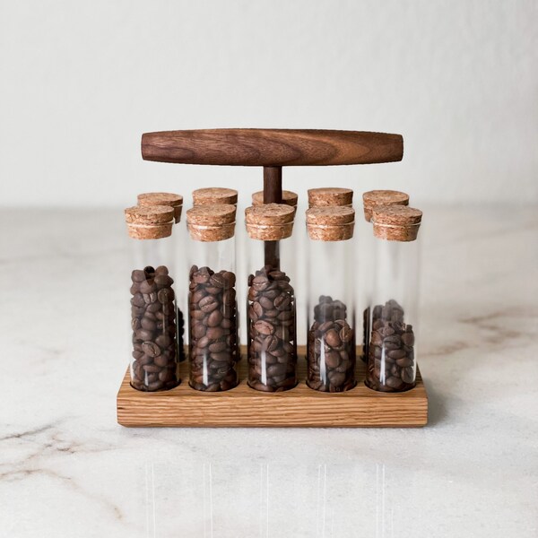 10 Tube Coffee Bean Caddy | Single Dose Storage | Single & Double Shot Capacity | 10 Canisters