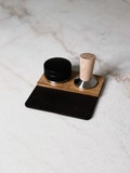 Leather Espresso Tamping Pad and Solid Wood Tool Organizer