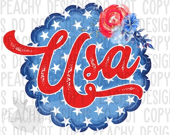 USA Floral Retro png, July 4th sublimation, Patriotic, America, Vintage USA, memorial day clipart, digital download, forth of July America