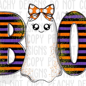 BOO Ghost Girl png, Halloween Sublimation, Digital Download, Cute Ghost, DTG, Kids Halloween, sublimation designs downloads