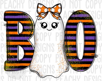 BOO Ghost Girl png, Halloween Sublimation, Digital Download, Cute Ghost, DTG, Kids Halloween, sublimation designs downloads