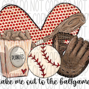 Take me out to the ballgame png, Baseball clipart, Baseball Sublimation, Digital Download, Love Baseball, Cute Baseball heart design, DTG