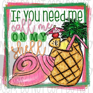 Puede incluir: Una ilustración colorida de una piña con una pajita y una sombrilla, una concha rosa y el texto "Si me necesitas, llámame a mi concha".
