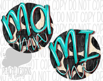 Mama and Mini png, Mother Daughter Design, Mom, Mothers day Sublimation, Digital Download, happy mothers day png. Cow Print, Hand Lettering
