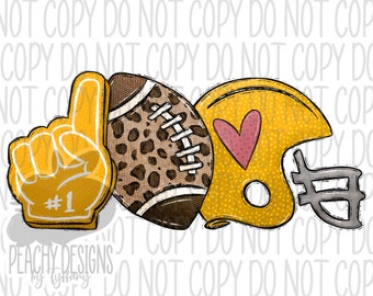 Number One Football Fan Sublimation, Football Png, Digital Download, Leopard, High School Football, DTG, Gold Team Football, Sports Team