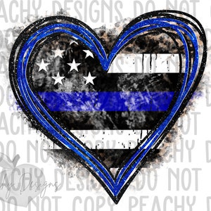 Back the Blue Heart PNG, Digital Download, Thin Blue Line PNG, Police Design, Leopard, Law Enforcement, sublimation designs download, DTG