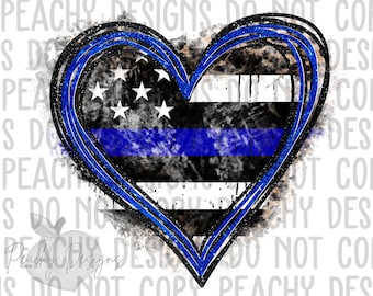 Back the Blue Heart PNG, Digital Download, Thin Blue Line PNG, Police Design, Leopard, Law Enforcement, sublimation designs download, DTG