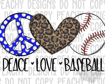 Baseball Sublimation, Baseball Png, Digital Download, Peace Love Baseball, Baseball red glitter blue polka dot, Leopard Baseball design, DTG