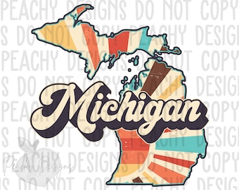 Retro Michigan Png, Michigan State png, Michigan Clipart, Sublimation designs, Michigan Sublimation Design, States Clipart, Vintage Michigan