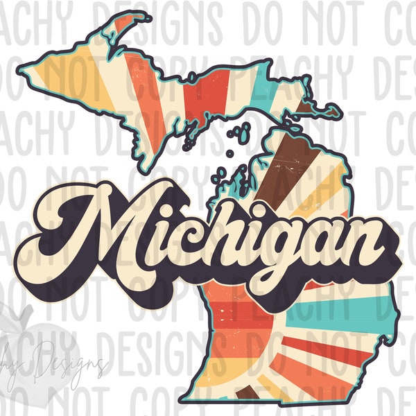 Retro Michigan Png, Michigan State png, Michigan Clipart, Sublimation designs, Michigan Sublimation Design, States Clipart, Vintage Michigan