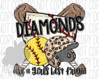 Diamonds are a girls best friend png, Softball clipart, Softball Sublimation, Digital Download, Softball Mom, Cute Softball, DTG, bats