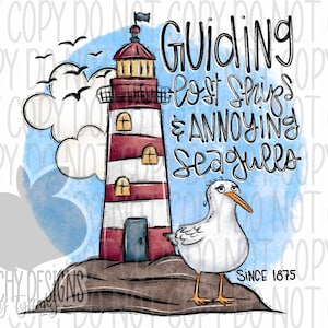 Lighthouse and Seagull PNG, Nautical Clipart, Digital Download | Coastal Decor, Beach Art, Maritime Design for Sublimation & DTG Printing
