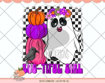 BOOtiful Ghost Girl png, Halloween Sublimation, Digital Download, Cute Ghost, DTG, Kids Halloween, Retro sublimation designs downloads