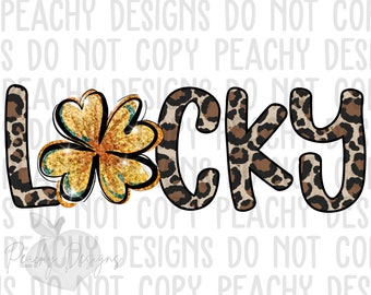 Lucky Leopard Clover, St. Patrick's Day Sublimation, Leopard Gold Clover Png, Lucky Design, Digital Download, St. Pattys Day Digital, DTG