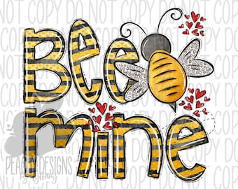 Bee Mine PNG, Abeja del Día de San Valentín, Gráfico dibujado a mano, diseños de sublimación, descargas de sublimación, Amor, San Valentín, Abeja de Miel con Corazones