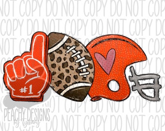 Number One Football Fan Sublimation, Football Png, Digital Download, Leopard, High School Football, DTG, Orange Team Football, Sports Team