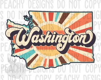 Retro Washington Png, Washington State, WA Clipart, Sublimation designs, Washington Sublimation Design, States Clipart, Vintage Washington