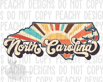 Retro Carolina del Norte Png, Estado de Carolina del Norte png, NC Clipart, Diseño de sublimación, Diseño de sublimación NC, State Clipart, Vintage N Carolina