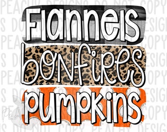 Flannels Bonfires Pumpkins PNG, Fall Digital Designs, Digital Download, Leopard, fall sublimation designs, Halloween, Thanksgiving DTG