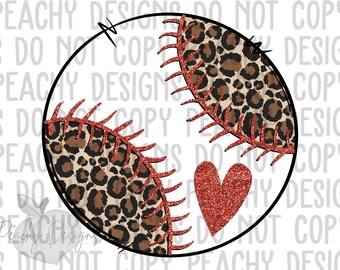 Baseball Sublimation, Leopard Baseball Png, Digital Download, Love Baseball, Baseball red glitter, Cute Baseball heart design, DTG
