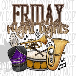 Friday Night Lights png, Football clipart, Marching Band, Football Sublimation, Digital Download, Purple Gold, Highschool Football