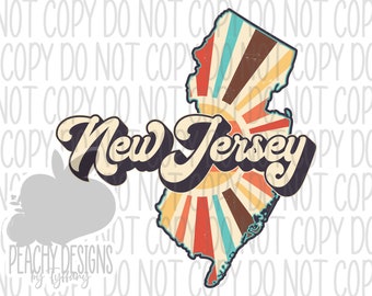 Retro New Jersey Png, New Jersey png, NJ Clipart, Sublimation designs, DTG, States Clipart, Vintage NJ
