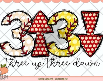 3 Up 3 Down Baseball & Softball png, baseball sublimation, Softball Png, téléchargement numérique, Softball impression et découpe, DTG