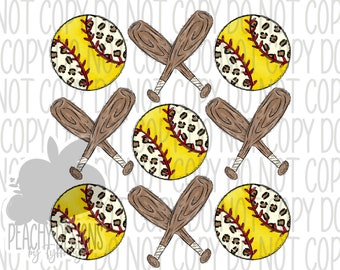 Leopard Softballs and Bats PNG, Cute Softball design, Digital Download, Love Softball, Softball mom, Cute Softball heart design, DTG