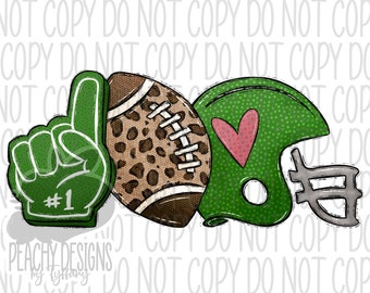 Number One Football Fan Sublimation, Football Png, Digital Download, Leopard, High School Football, DTG, Green Team Football, Sports Team