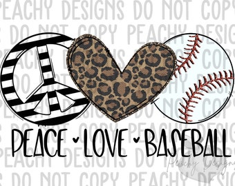 Baseball Sublimation, Baseball Png, Digital Download, Peace Love Baseball, Baseball red glitter stripes, Leopard Baseball design, DTG