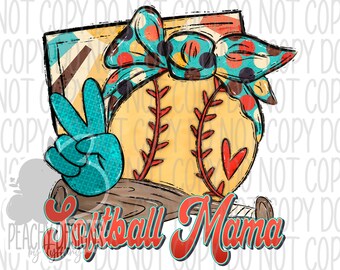 Retro Softball Mama png, Softball clipart, Softball Sublimation, Digital Download, Love Softball, Cute Softball with bandana design, DTG