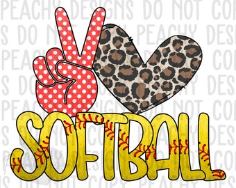 Peace Love Softball png, Softball Sublimation, Softball Png, Digital Download, Peace Love Softball, Leopard Softball design, DTG