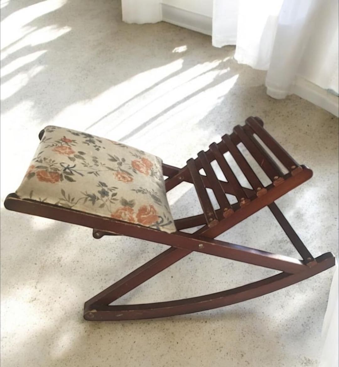 Foldable Rocking Footrest Vintage French Wooden Folding Rocking Footrest Floral Tapestry Floral ...