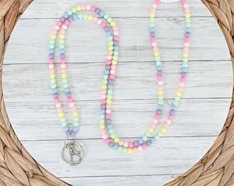 Rainbow Beaded Breakaway Lanyard, Beaded Lanyard, Rainbow Beaded Lanyard, Acrylic Beaded Lanyard, Teacher Lanyard, Rainbow Beads