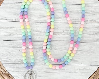 Rainbow Beaded Breakaway Lanyard, Beaded Lanyard, Rainbow Beaded Lanyard, Acrylic Beaded Lanyard, Teacher Lanyard, Rainbow Beads
