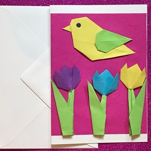 Carte en origami Le printemps est arrivé Carte d'anniversaire Amitié Joie Amour Freundschaft Freude Liebe Geburtstagskarte Geburtstag Anniversaire