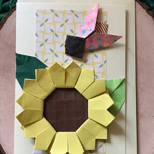 Origami Tarjeta de Verano Postal Abeja Reina y Girasol Geburtstag Cumpleaños Amor Amistad Liebe Freundschaft Bienenkönigin Biene