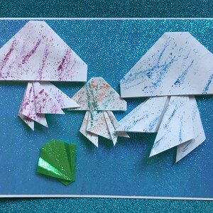 Carte origami nouveau-né Carte postale de félicitations de naissance de méduse Grusskarte Joie, amour, amitié Liebe Freude Freundschaft