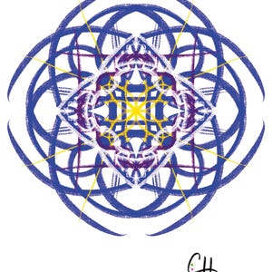 Mandala Energram Kaleidoskop Blue Shape Digitaler Download Zeitlos Symmetrisches Design Muster Form Farbe Energie Bild Signiert jpg